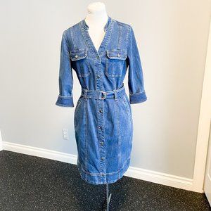 WHBM Three-Quarter Sleeve Denim V-Neck Shirtdress (8)